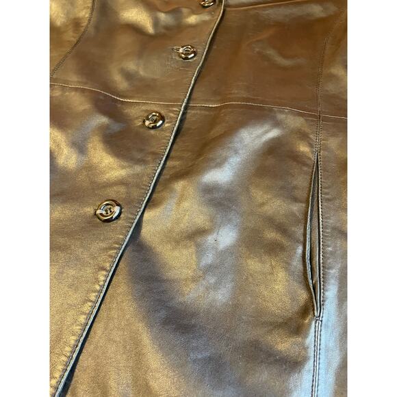 Avenue Soft Genuine Leather Black Collared Button Up Long Plus Size Jacket 22/24 - Picture 8 of 16